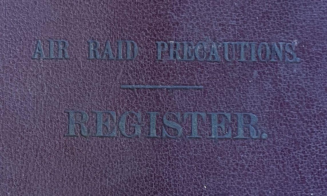 Detail from the cover of Oxford's Air Raid Precautions Register