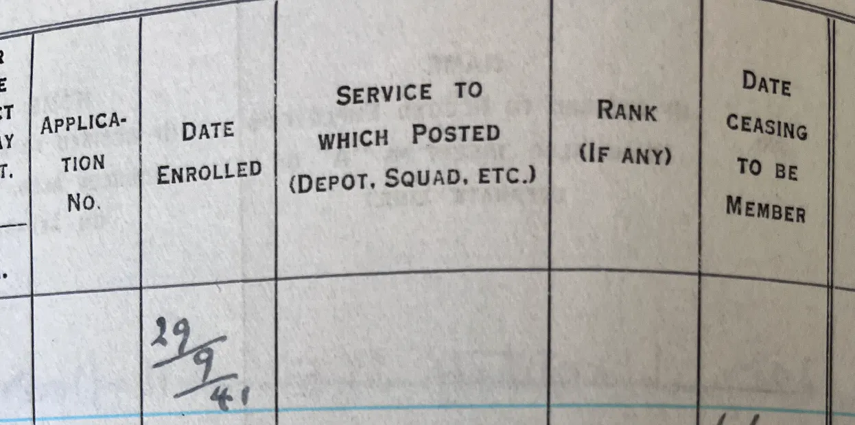 Detail from Oxford's Air Raid Precautions Register showing Tolkien enrolled as an air raid warden on 29 September 1941