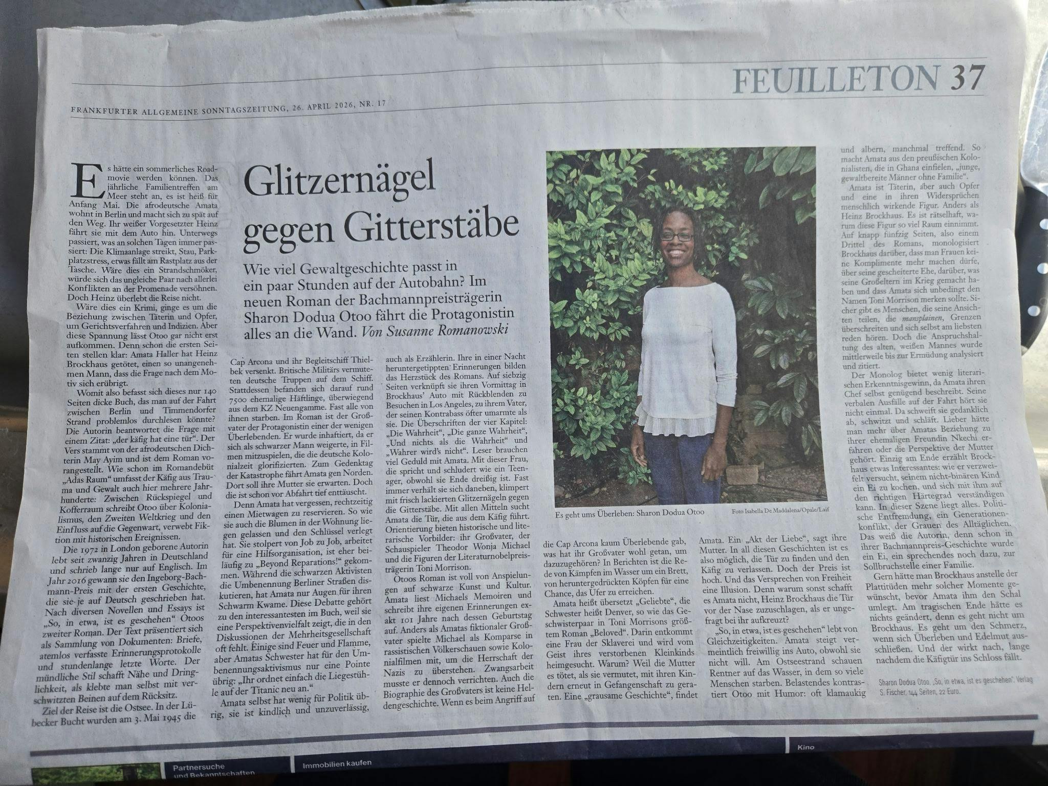 Bild von FAS-Rezension vom Roman "So, in etwa, ist es geschehen" von Sharon Dodua Otoo