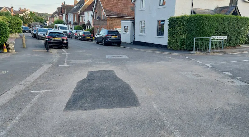 Nutley Lane, Reigate, road repair