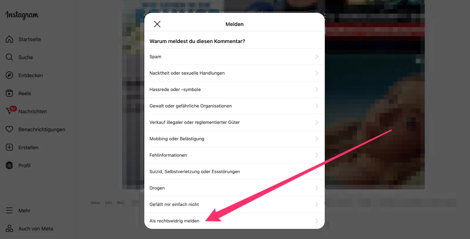 letzter Punkt: als rechtswidrig melden