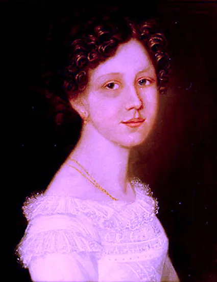 Pastellgemälde, das Ulrike von Levetzow mit hochgestecktem Haar und in weißem Spitzenkleid zeigt