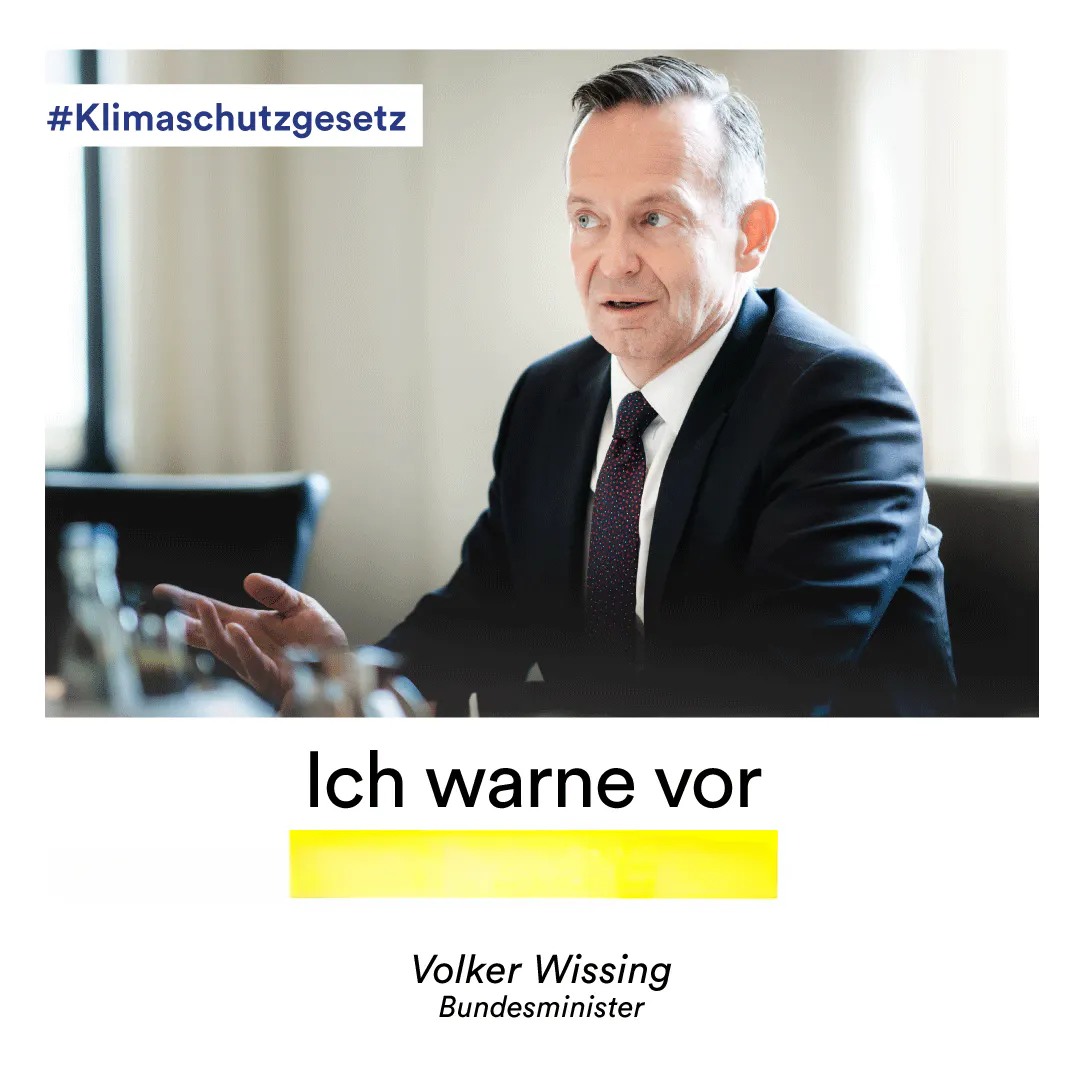 Porträt von Volker Wissing. Text "Ich warne vor" - dann gelber Balken.