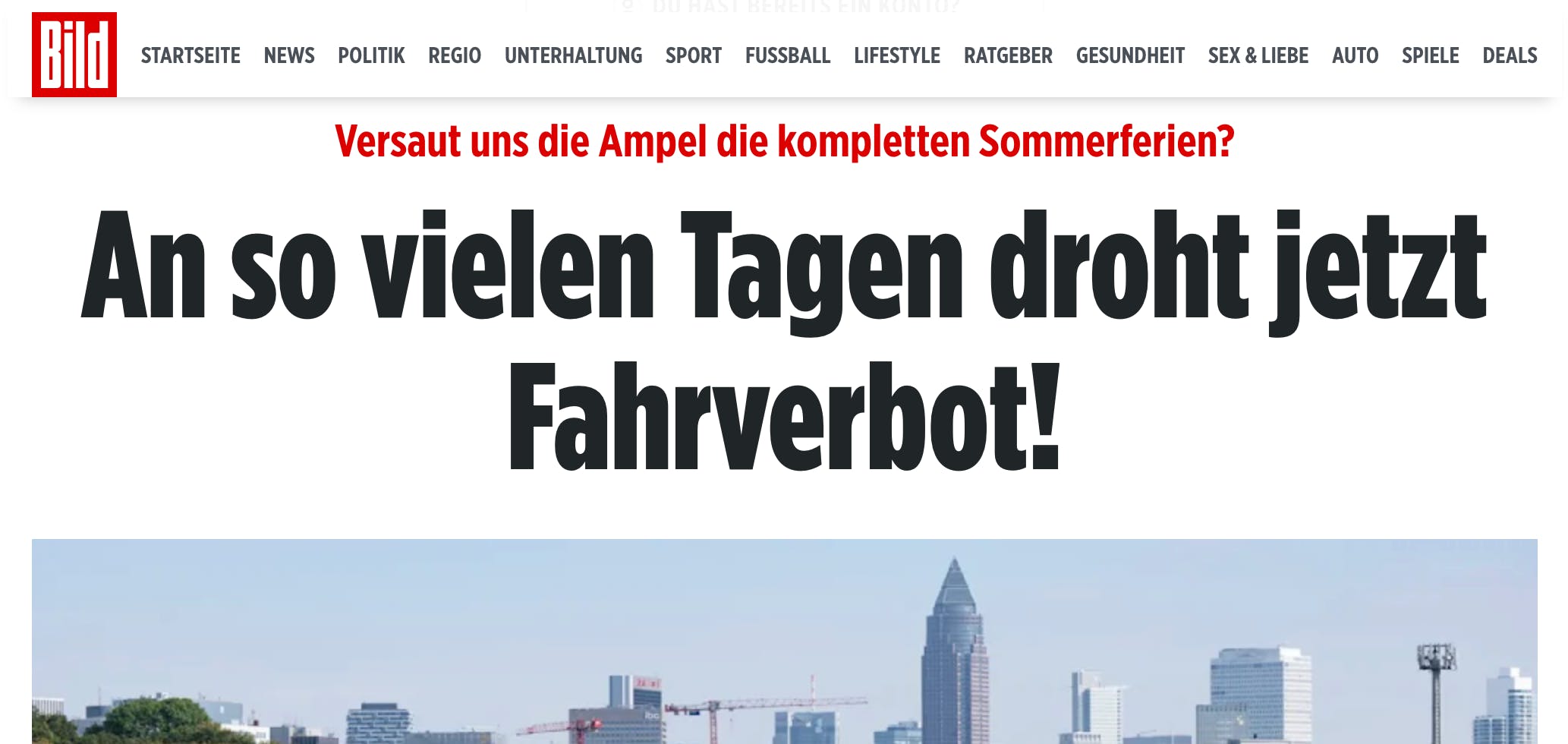 An so vielen Tagen droht jetzt Fahrverbot! Screenshot der BILD.
