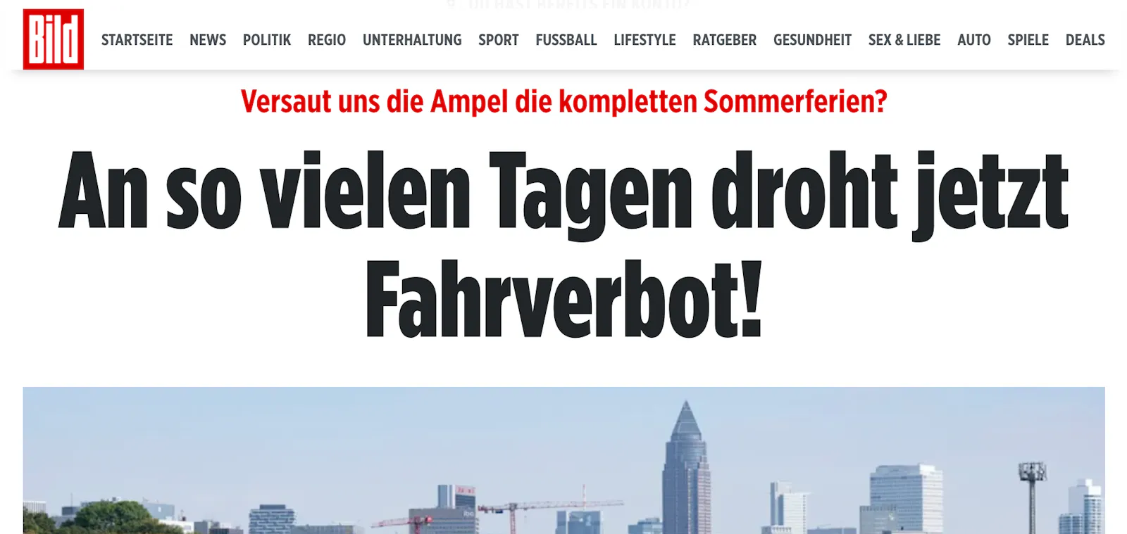An so vielen Tagen droht jetzt Fahrverbot! Screenshot der BILD.