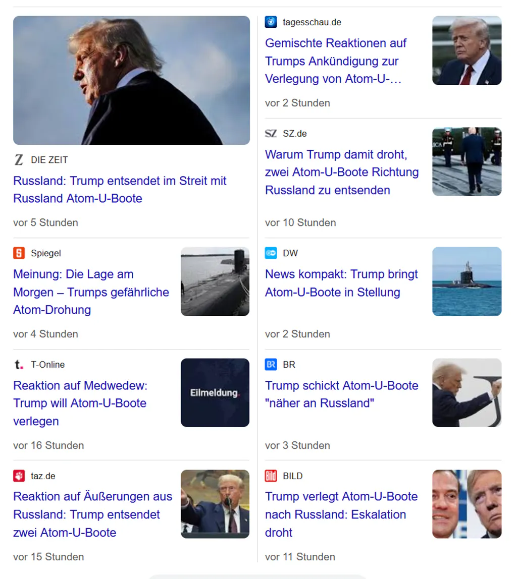 Screenshot: Vorschau auf deutsche Medienberichte
