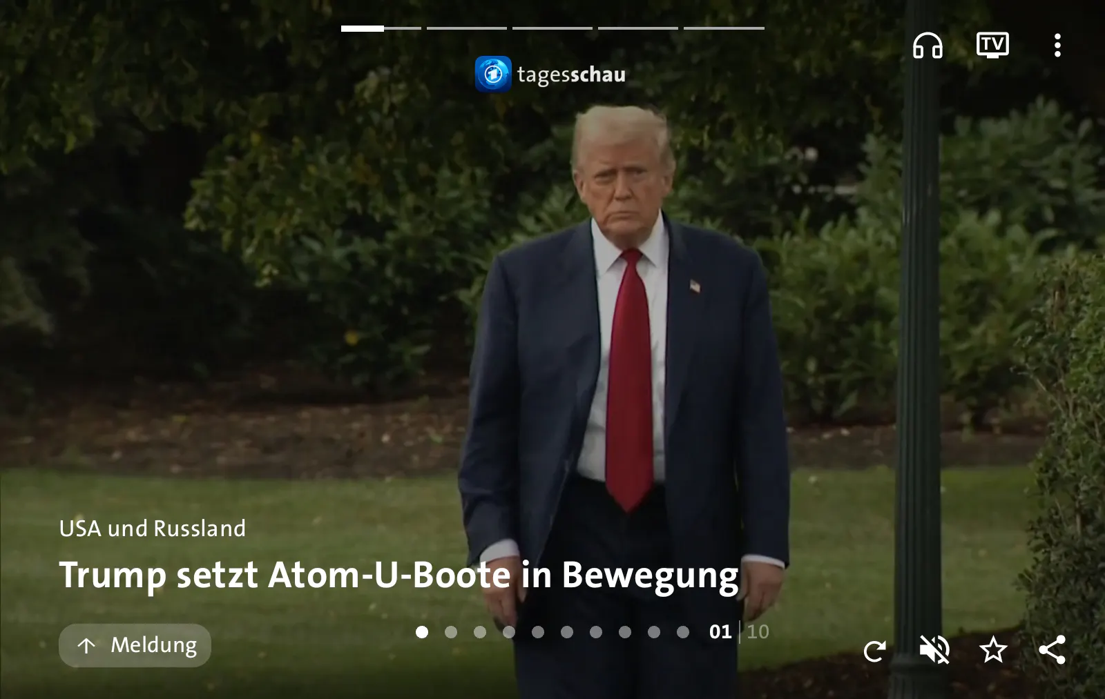 Screenshot: Top Thema bei der Tagesschau "Trump setzt Atom-U-Boote in Bewegung"