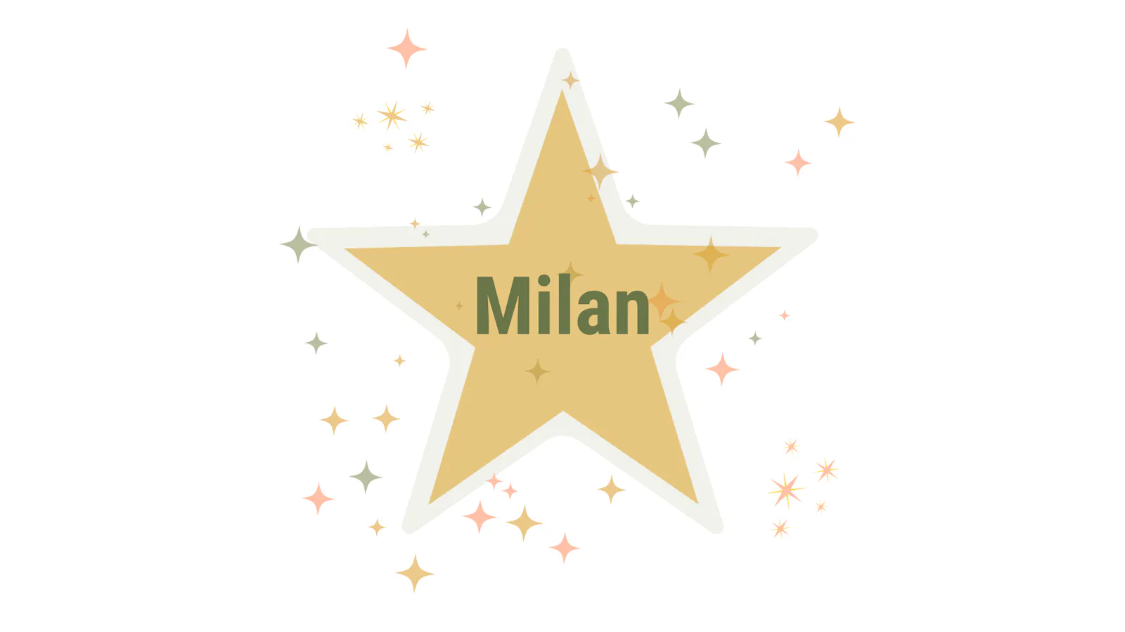 Ein großer goldener Stern mit dem Wort Milan im Mittelpunkt. Dieser hat die Umfrage gewonnen. Um den Stern herum glitzern noch weitere Sternchen.