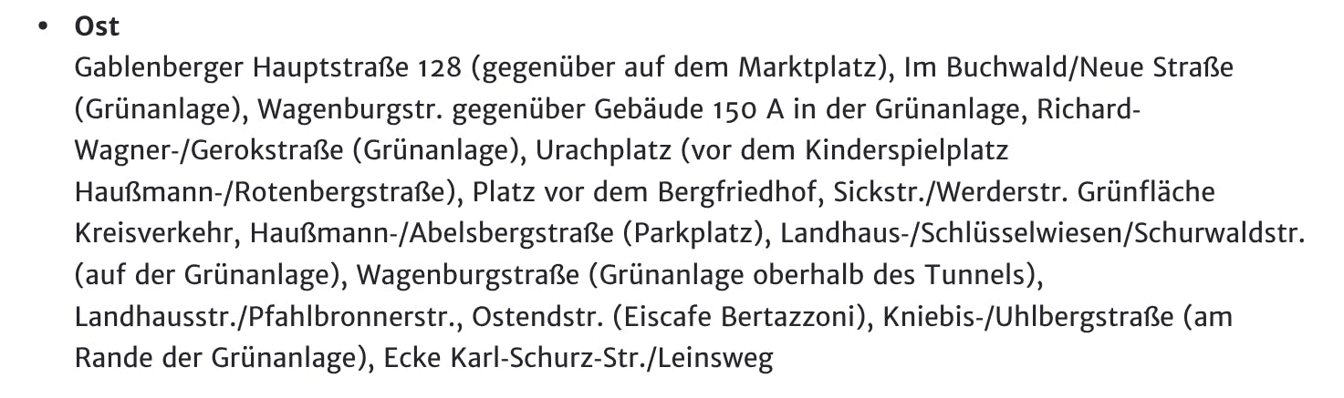 Sammelstellen für Weihnachtsbäume in Stuttgart-Ost.