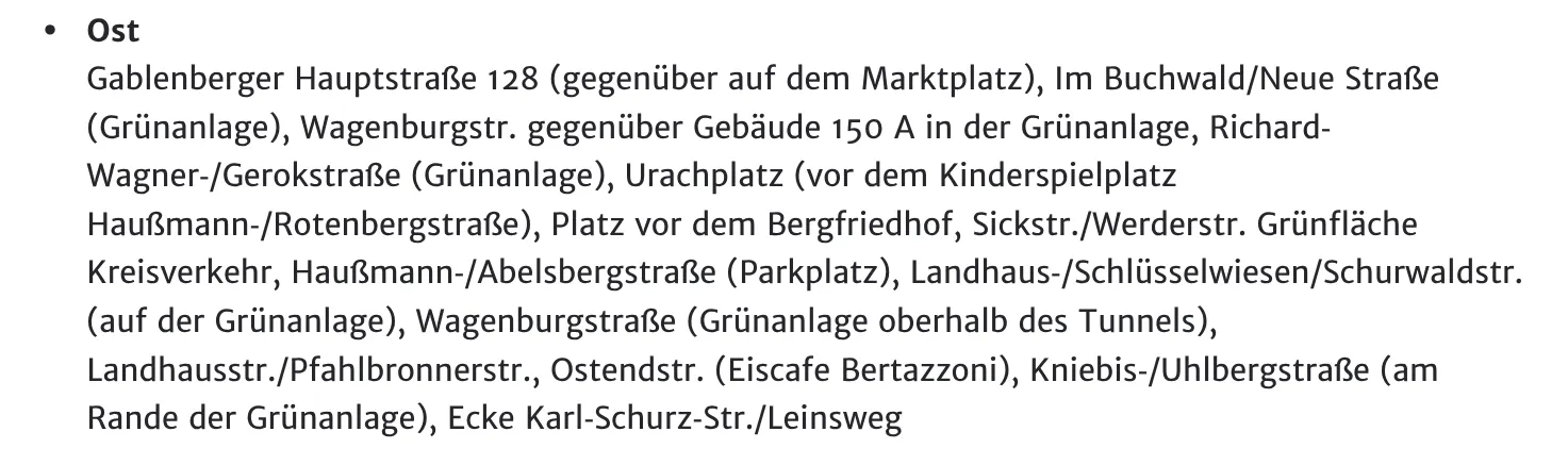 Sammelstellen für Weihnachtsbäume in Stuttgart-Ost.
