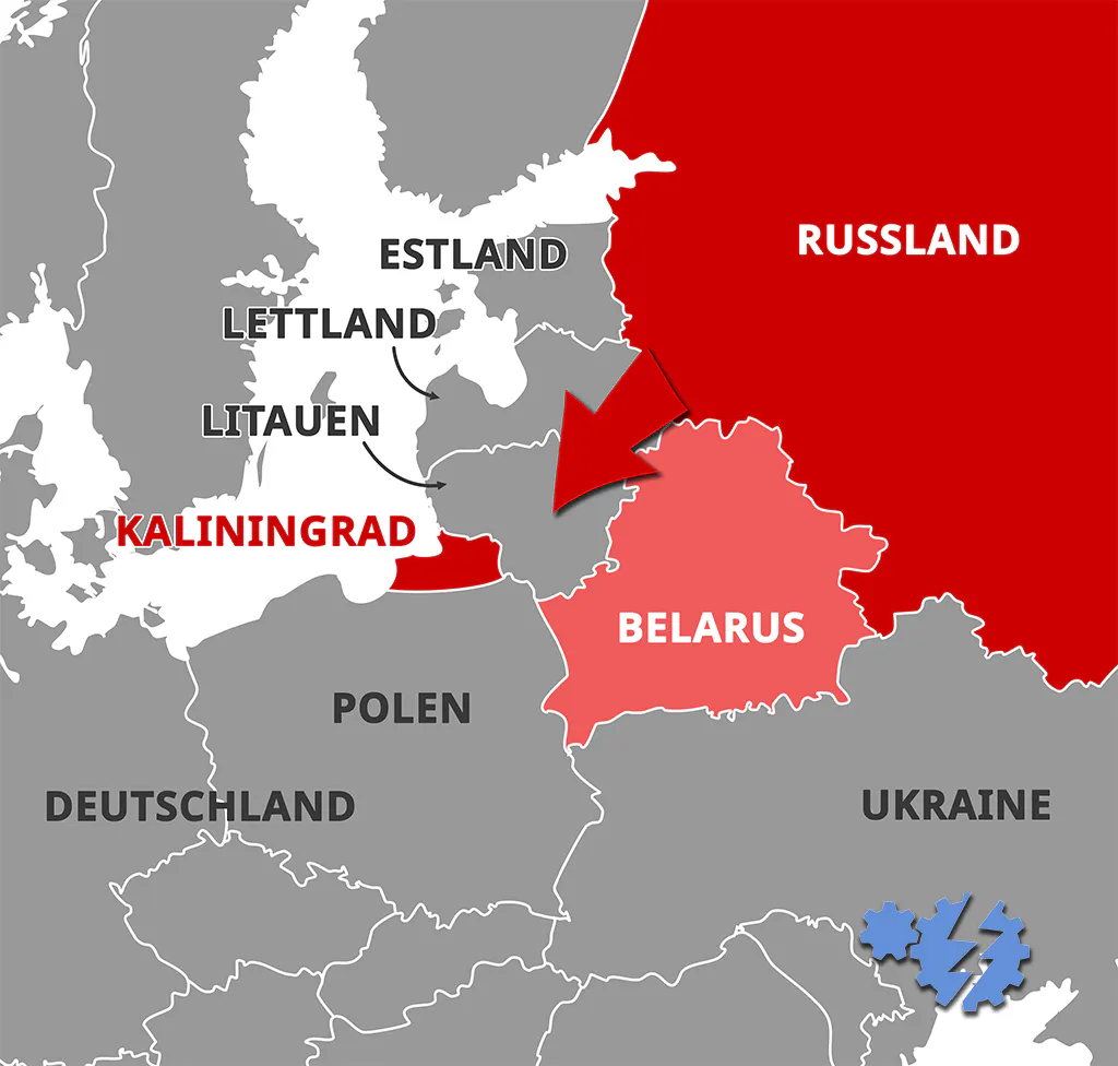 Karte der baltischen Staaten mit einem eventuellen russischen Angriff.