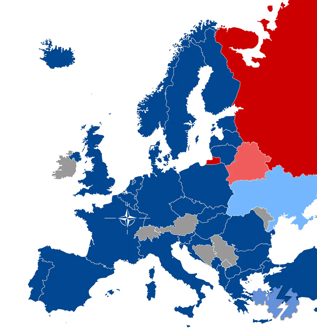 Karte von Russland und der europäischen NATO heute.