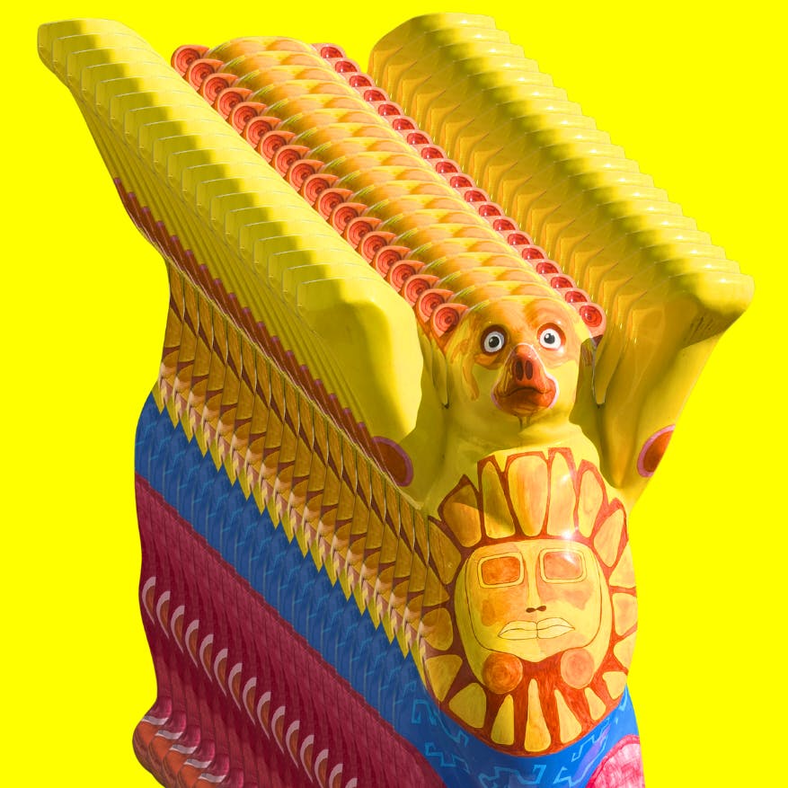 Eine Bildmontage aus vielen Berliner Buddy-Bären. Den Original-Buddy-Bär (in Gelb-Orange-Blau-Rot) habe ich beim Ibero-Amerikanischen Institut fotografiert