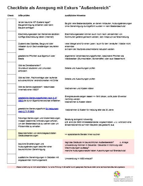Checkliste_Bestandsobjekt mit Anlage zum "Außenbereich"
Passwortgeschützt - MEHR-Wissen-ABO