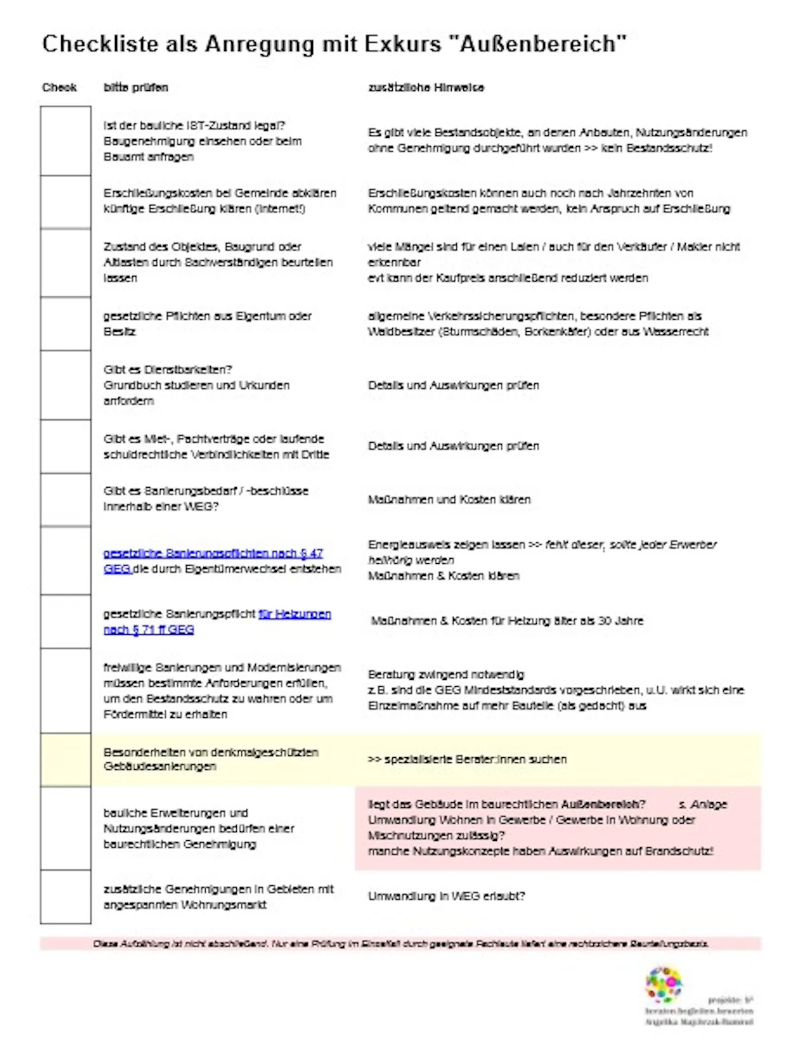Checkliste_Bestandsobjekt mit Anlage zum "Außenbereich"
Passwortgeschützt - MEHR-Wissen-ABO