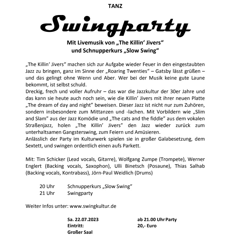 Pressetext zur Swingparty im Kulturwerk