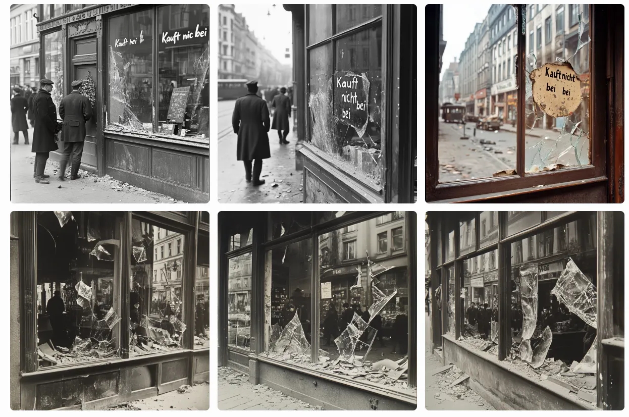 Dies ist ein mit KI erzeugtes Bild der Pogromnacht von 1938.