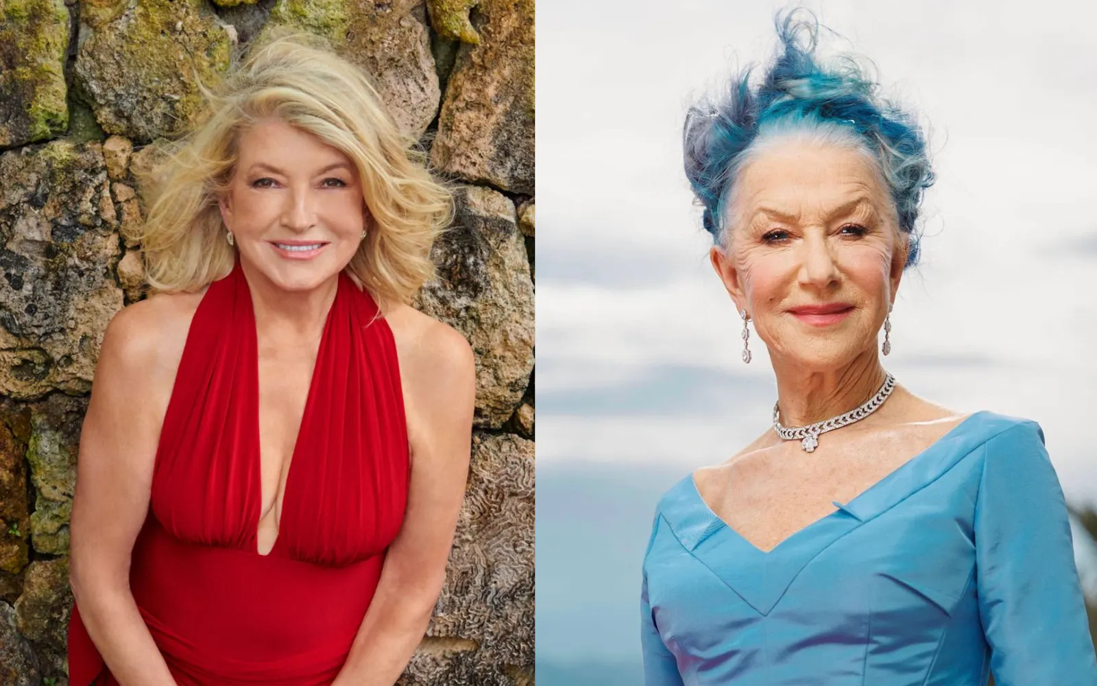 martha stewart in sports illustrated swimsuit issue alongside Helen Mirren at Cannes film festival with blue hair