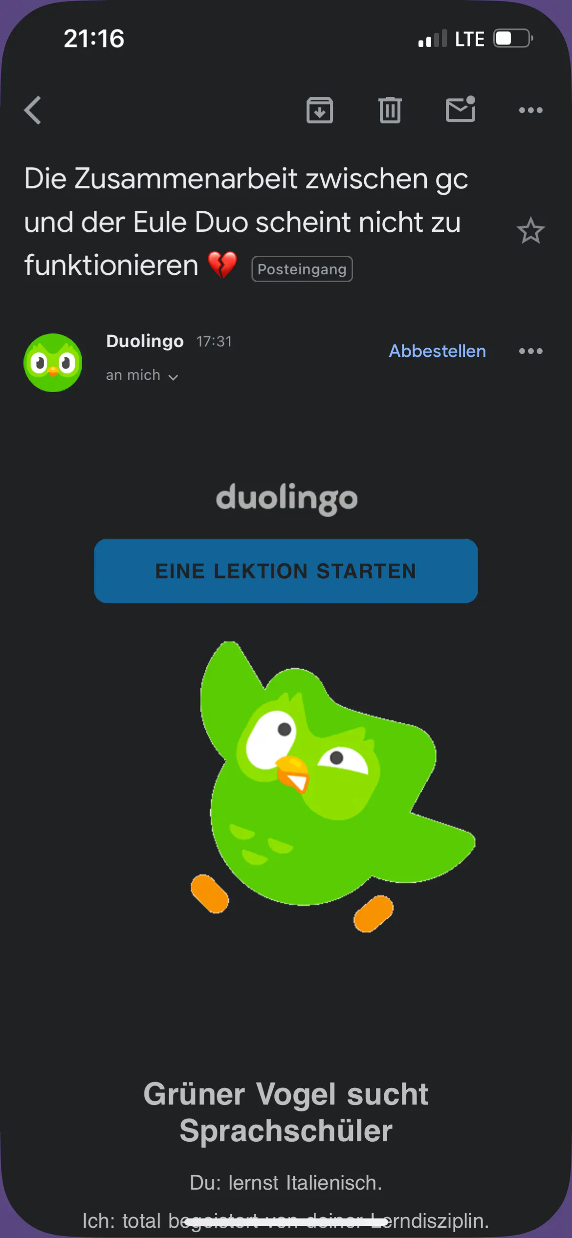 »Die Zusammenarbeit zwischen gc und der Eule Duo scheint nicht zu funktionieren.« <3