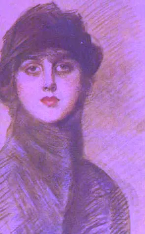John Singer Sargents Pastell-Porträt von Gladys Deacon, sie trägt einen Hut, roten Lippenstift und einen hochgestellten Mantelkragen