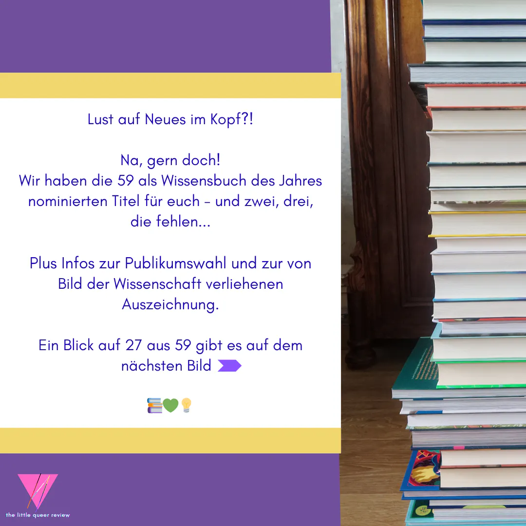 Ein Textfeld zum Wissensbuch daneben ein Foto der Bücher in Seitenschnitt-Ansicht. Klick auf das Bild führt zu unserem Instagram