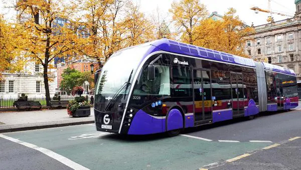 Image shows a Glider bus in Belfast