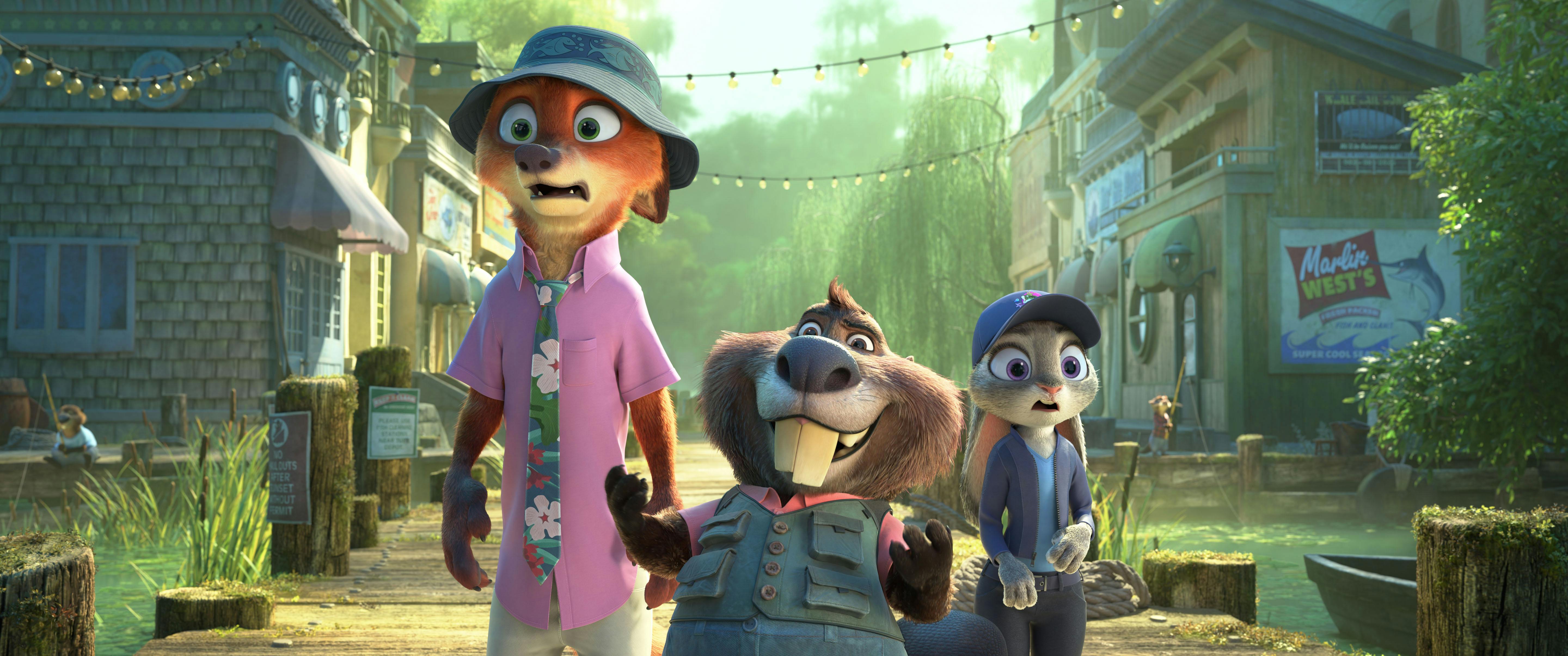 Nick Wilde (Jason Bateman), Nibbles Maplestick (Fortune Feimster) und Judy Hoops (Ginnifer Goodwin) in ZOOMANIA 2 // © 2026 Disney. All Rights Reserved.