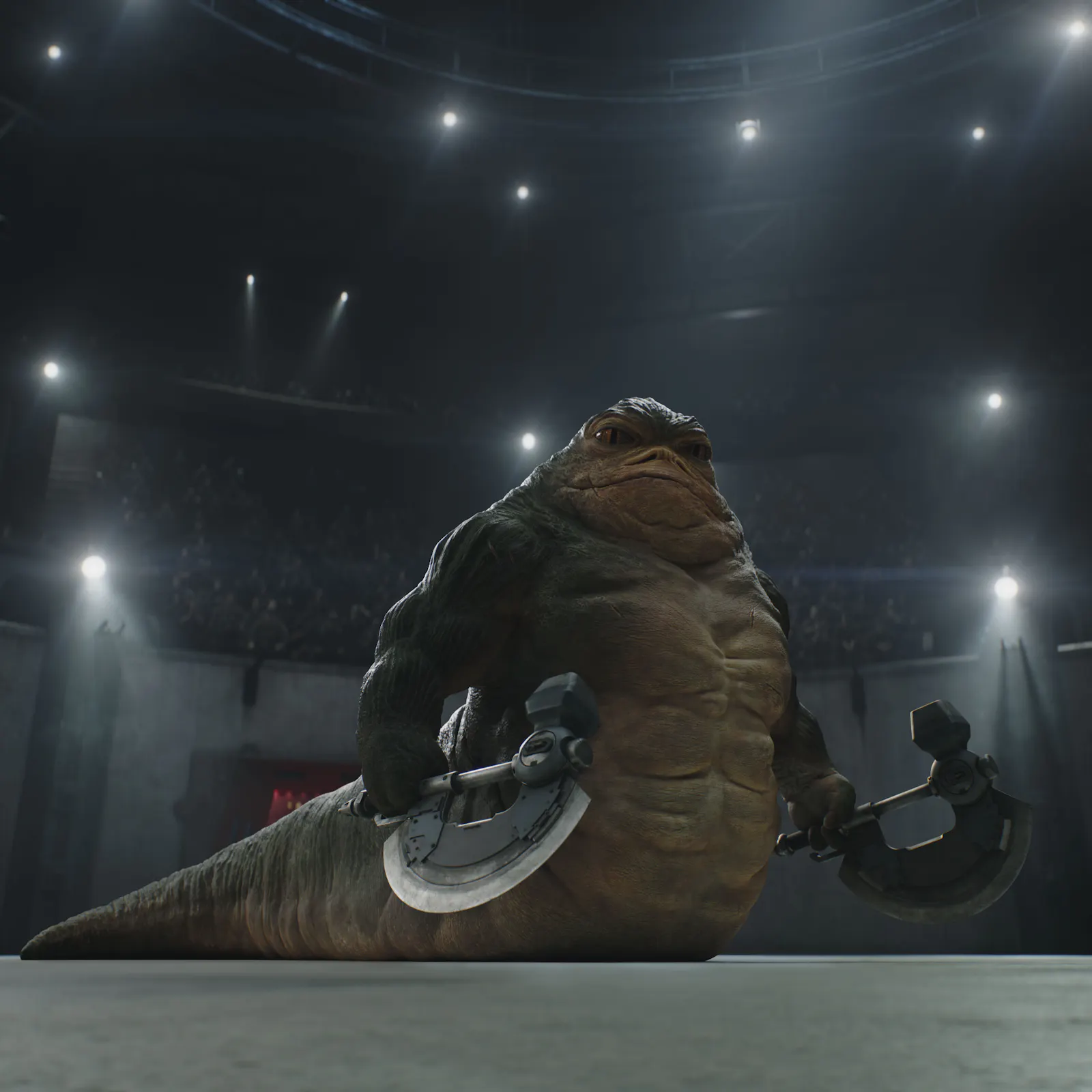 Arena-Glotzer #2: Rotta the Hutt (Jeremy Allen White) in Lucasfilm's THE MANDALORIAN AND GROGU // Photo by Francois Duhamel. © 2026 Lucasfilm Ltd™. All Rights Reserved.