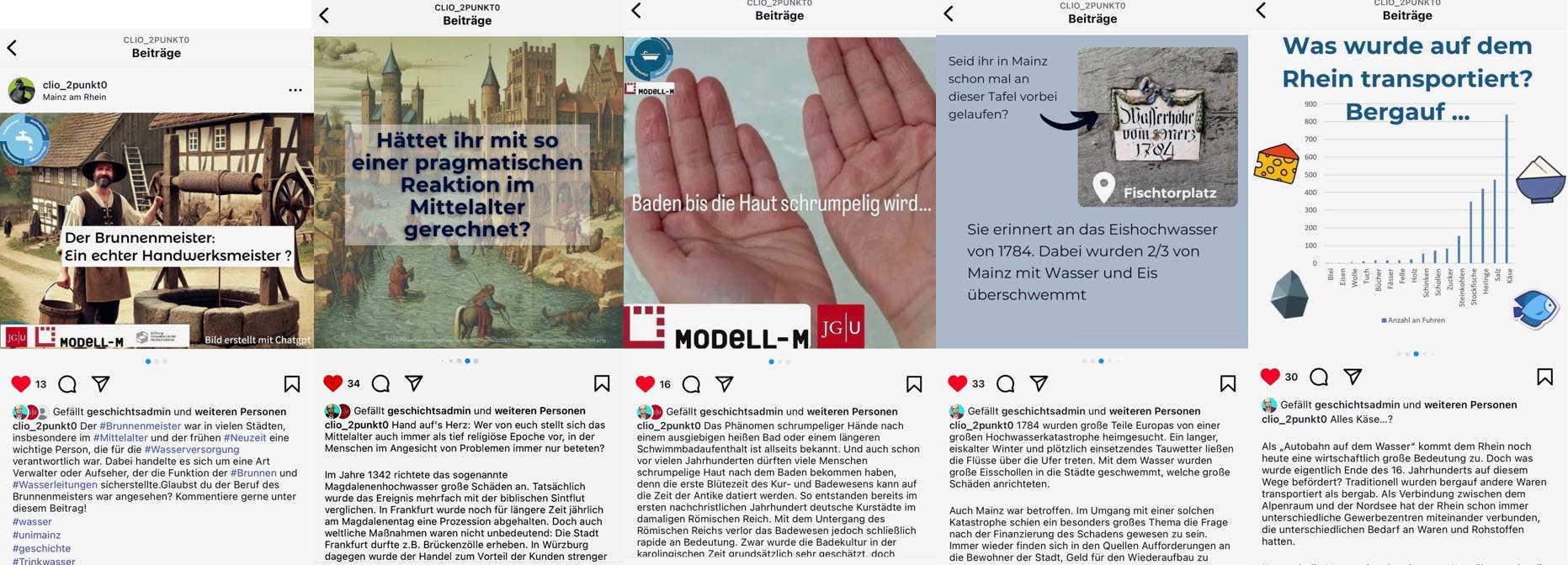 Instagram-Tiles mit Hausarbeitstiteln zur Geschichtswissenschaft und Erkärungstexten