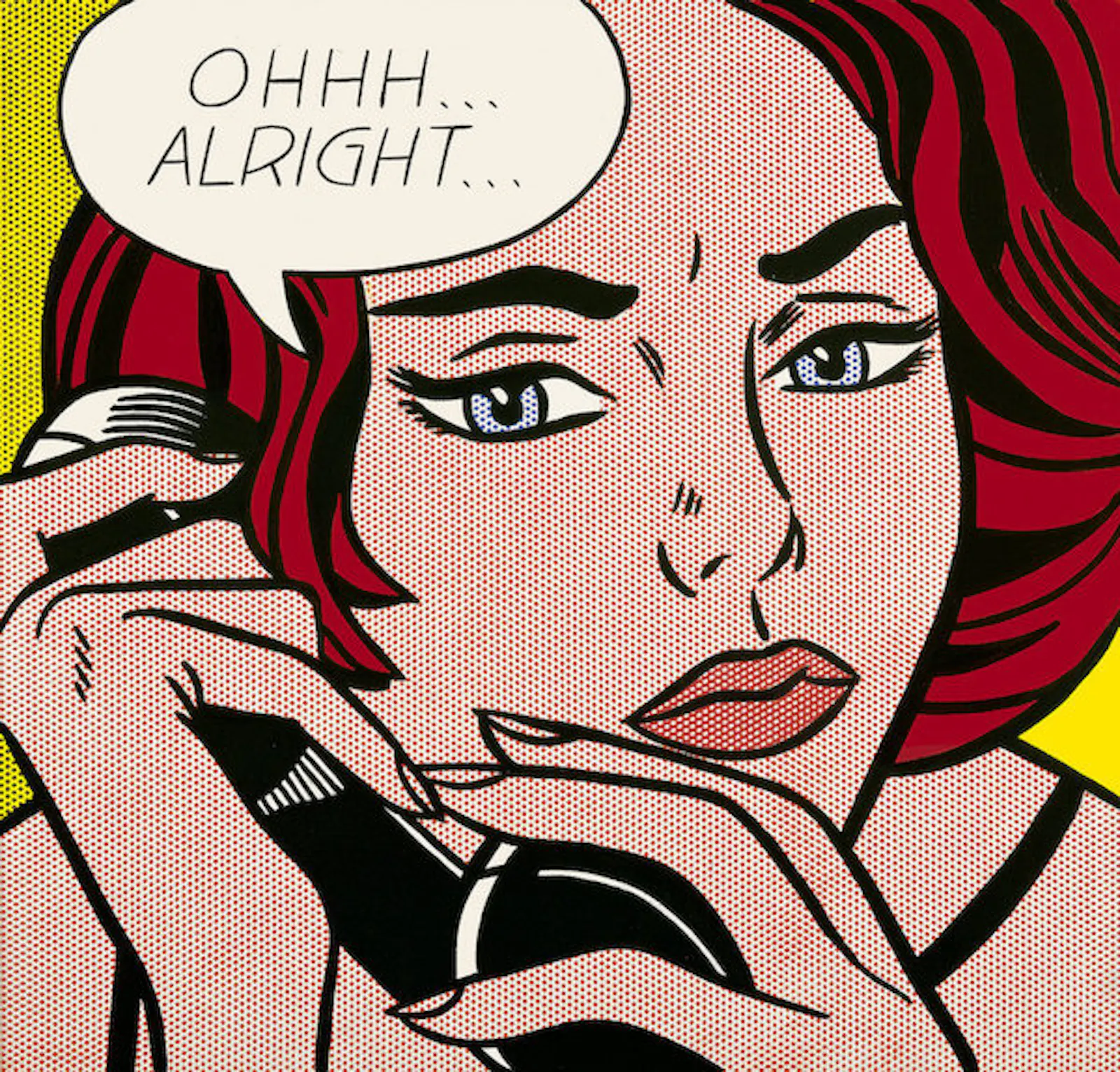 Obra de Roy Lichtenstein en la que la imagen con puntos rojos de una mujer habla por teléfono.