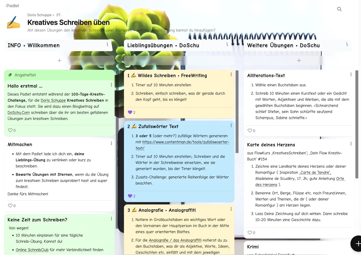 Padlet kreatives Schreiben von DoSchu • Screenshot