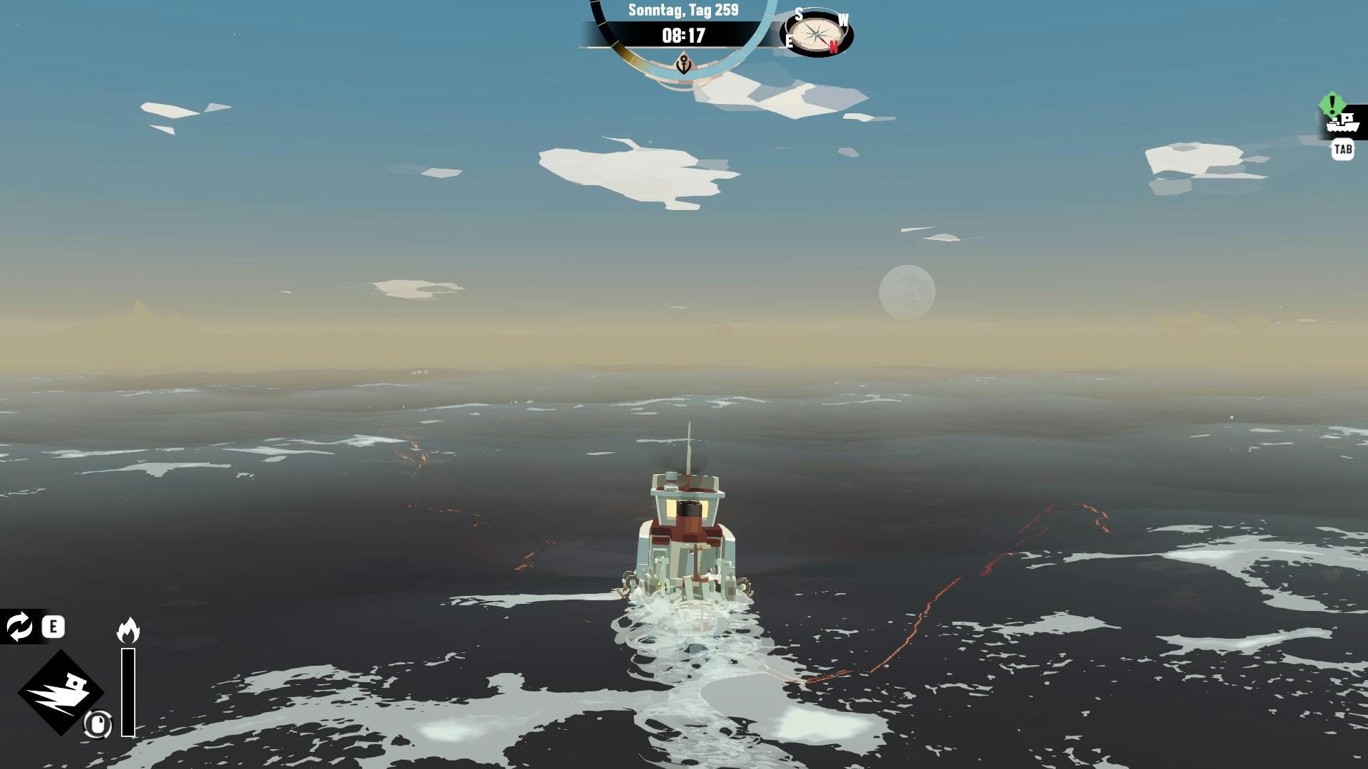 Screenshot von Dredge, ein Schiff auf dem Meer