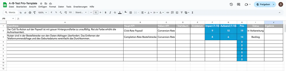 Screenshot des Templates