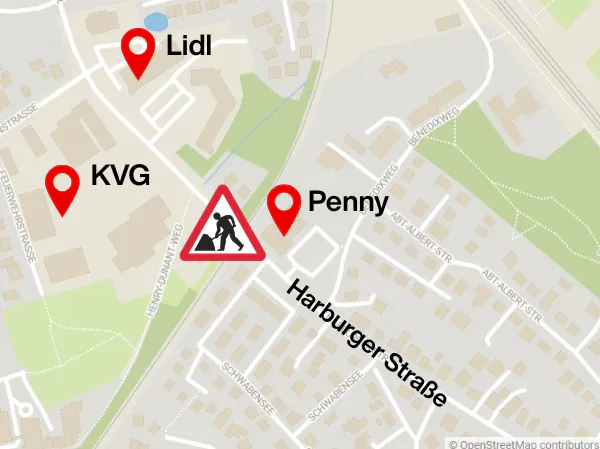 Die Baustelle auf der Harburger Straße in Stade liegt auf der Brücke zwischen dem Penny-Markt und dem Lidl-Markt.