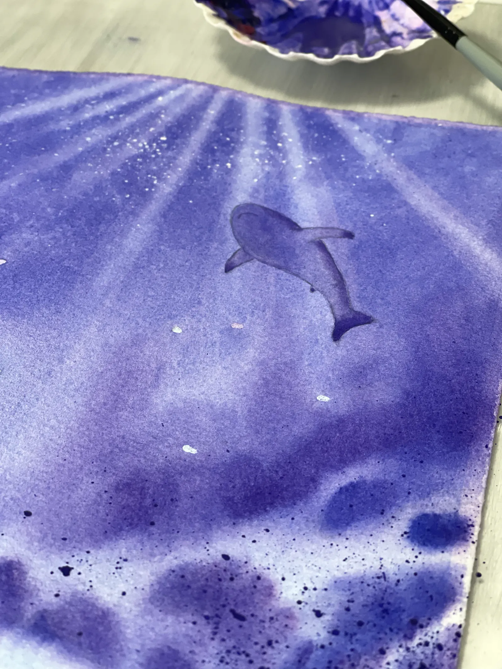 Aquarellbild mit Unterwasserwelt