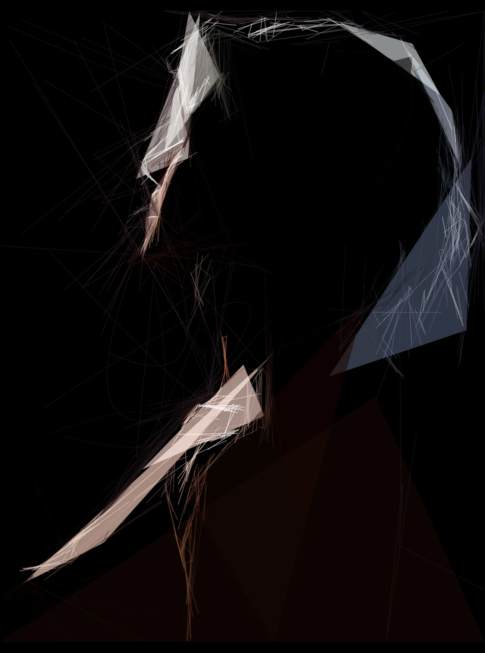 Triangles and lines come together to form a portrait of a woman gazing at the stars.
