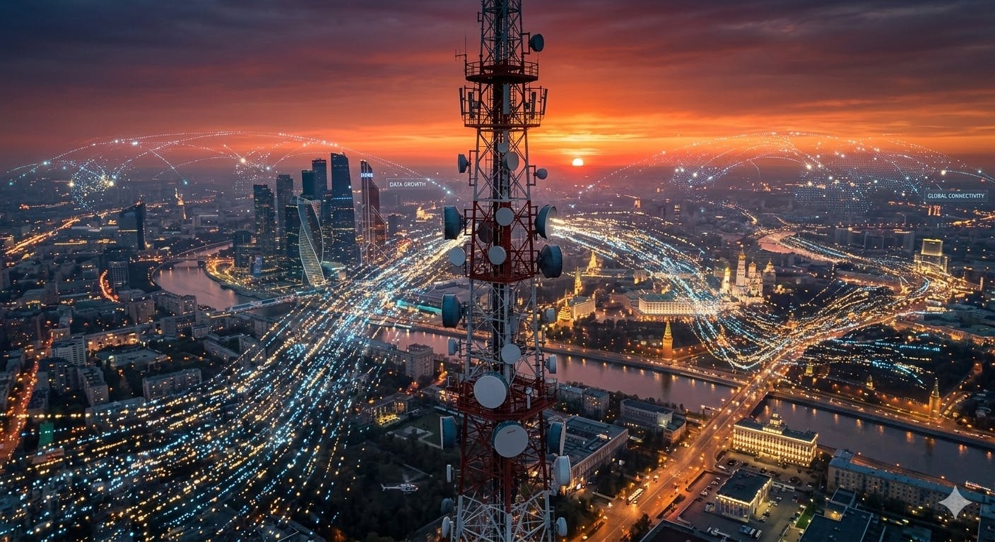 view of a telecommunications tower at sunset