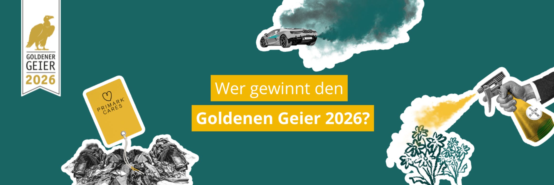 Grün gestaltetes Sharepic der Deutschen Umwelthilfe zum Goldenen Geier.