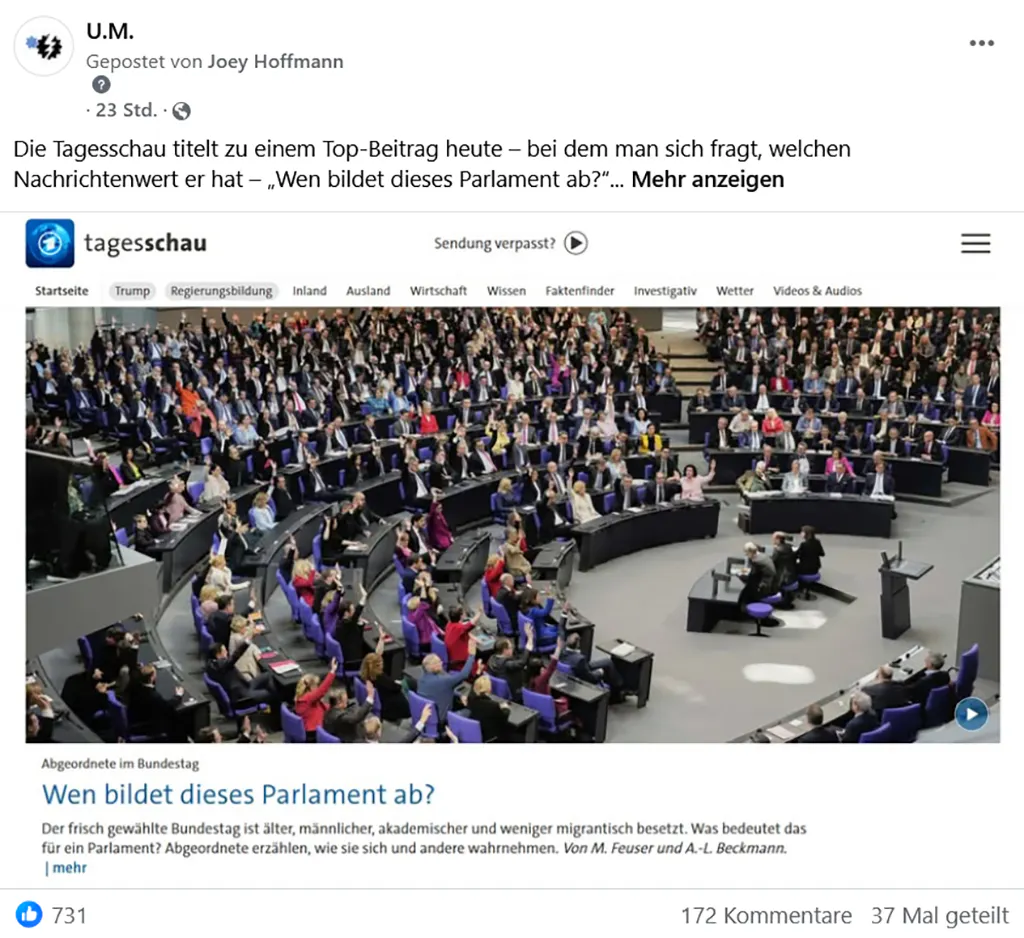 Screenshot des Postings auf der Facebook Fanpage.