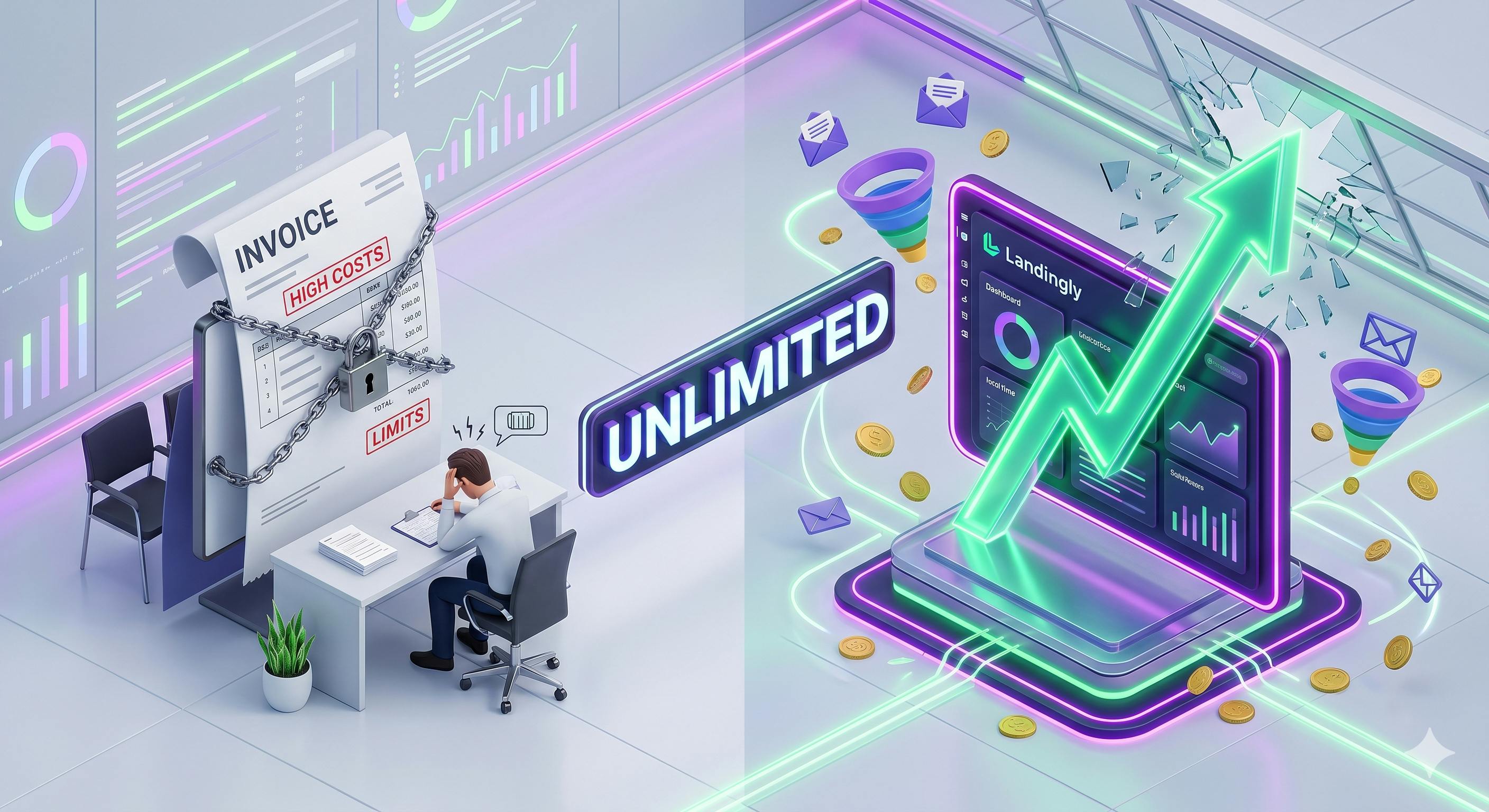 Landingly Software Dashboard Ansicht – All-in-One Funnelbuilder und Autoresponder für unlimitierte Kontakte und Automatisierungen ohne Aufpreis.