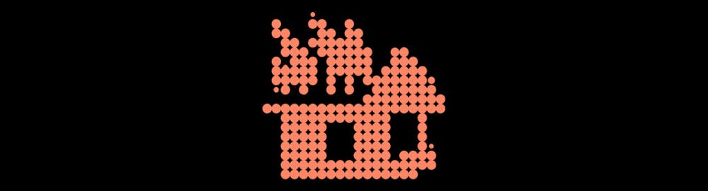 Auf dem Bild ist ein schwarzer Hintergrund mit einer grafischen, sehr minimalistischen Version eines brennenden Hauses, in orange.