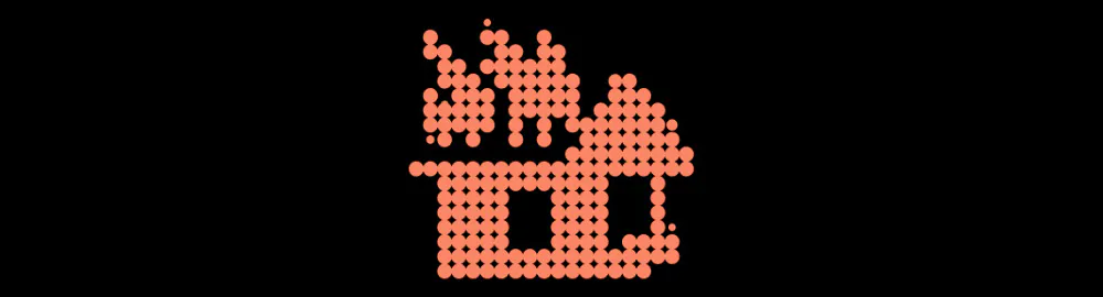Auf dem Bild ist ein schwarzer Hintergrund mit einer grafischen, sehr minimalistischen Version eines brennenden Hauses, in orange.