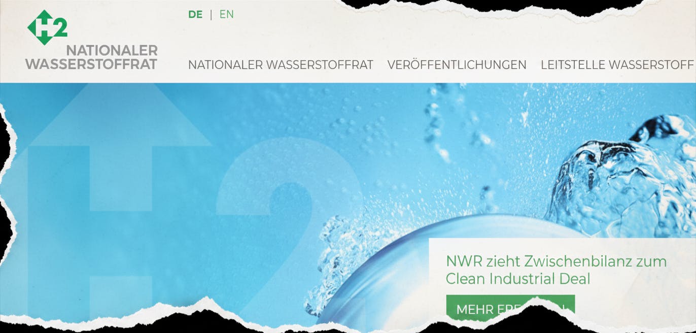 Abgebildet ist die Homepage des Wasserstoffrates