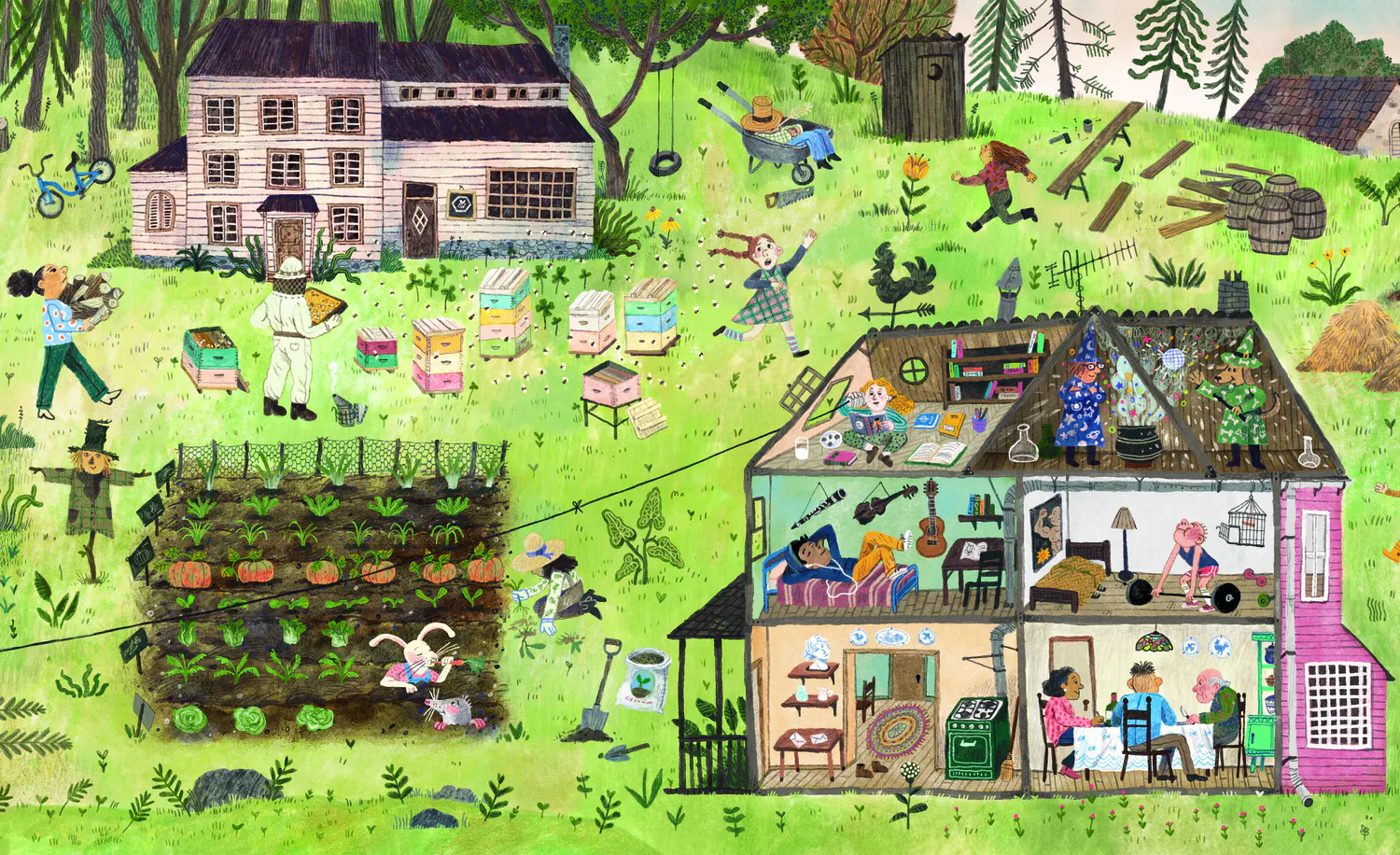 Innenansicht Fantastischer Wald Menschen Kürbis Haus Illustration Zeichnung