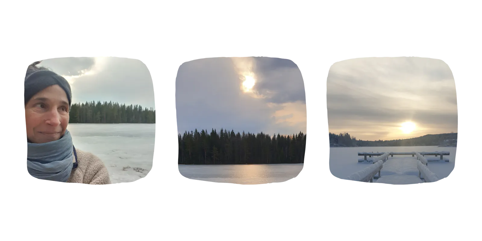 Die Alchimistin in der Natur am See mit Schnee und Bäumen