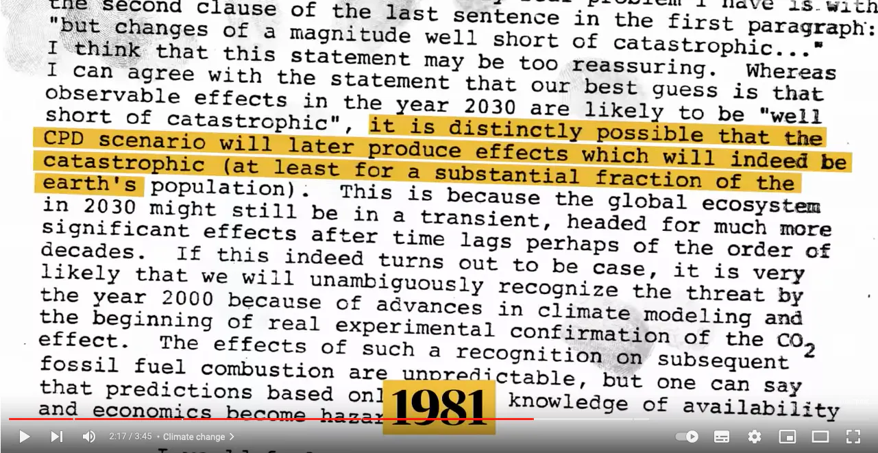 1981 warnt ein internes Exxon-Dokument, dass die Emissionen des Konzerns später "katastrophale Auswirkungen haben werden".