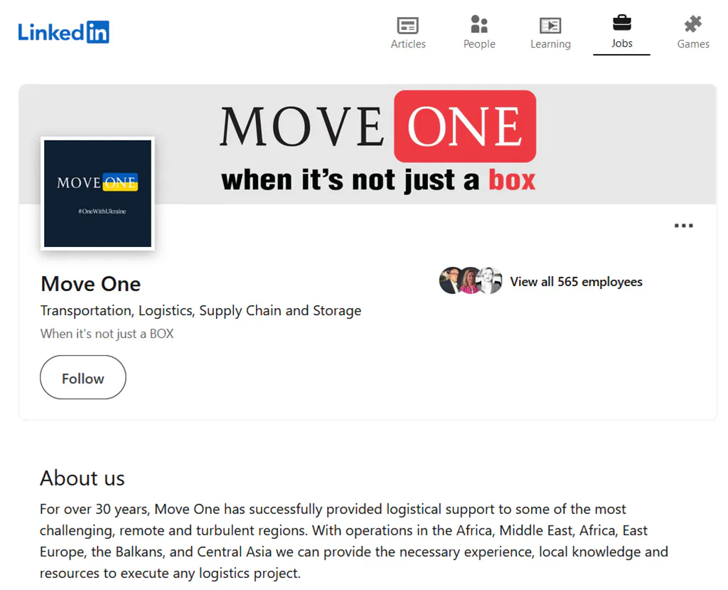Screenshot von LinkedIn von Move One