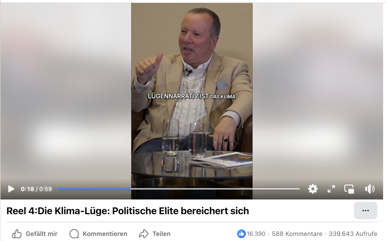Ein Mann erklärt in einem Video-Standbild das Klima zum Lügen-Narrativ
