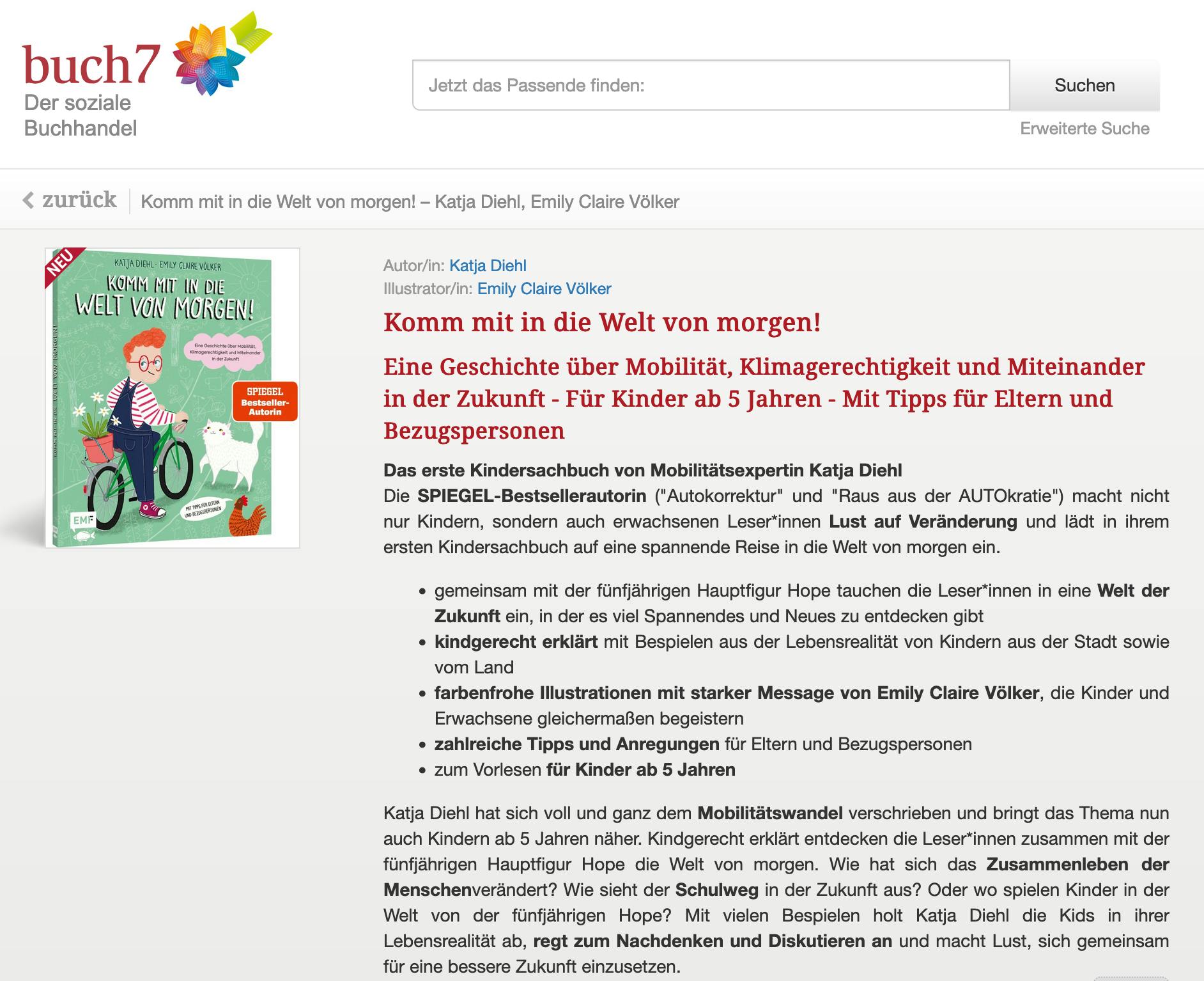Screenshot der Seite von Buch7, wo mein Kinderbuch vorgestellt wird.