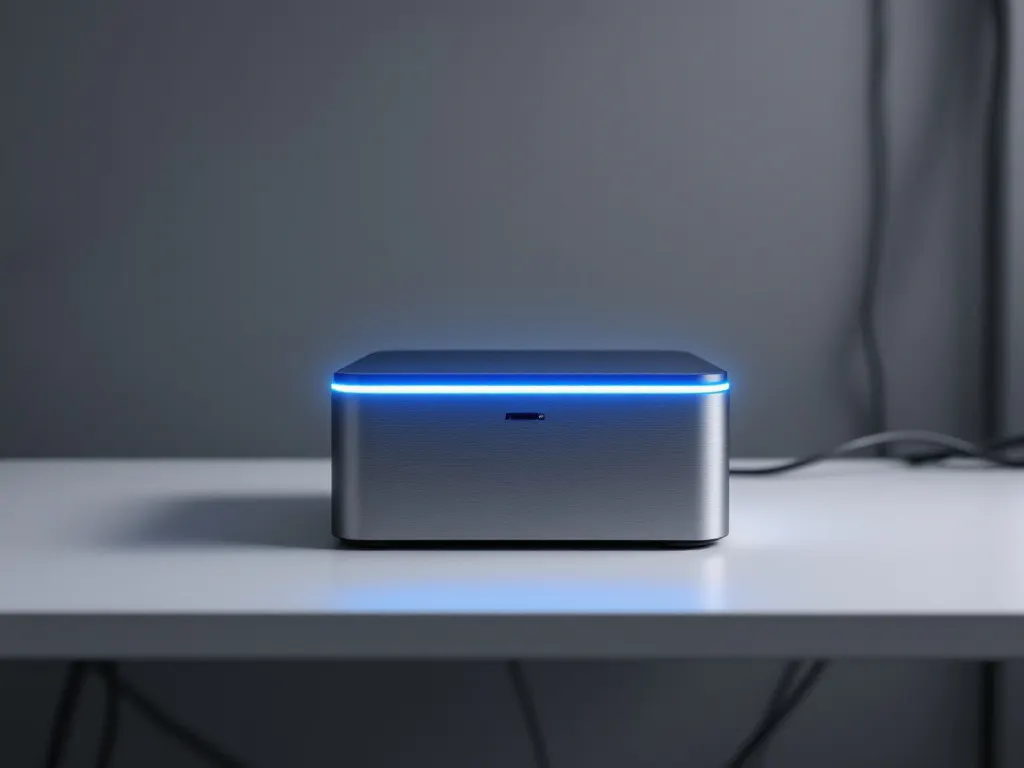 NUC PC steht einzeln auf einem Schreibtisch